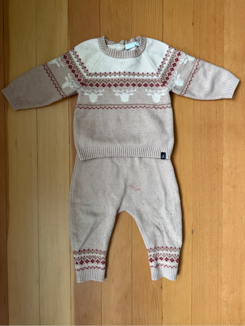 Deux par Deux Fair Isle reindeer knit set 12M, play condition